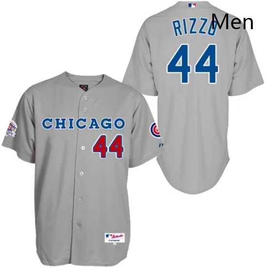 Mens Majestic Chicago Cubs 44 Anthony Rizzo Replica Grey 1990 Turn Back The Clock MLB Jersey